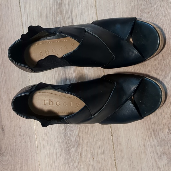 Theory leather/wood heeled sandals Sz 36.5/6 - Picture 5 of 11